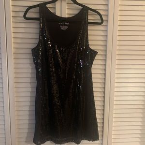 Tank top, L, black with sequins on front